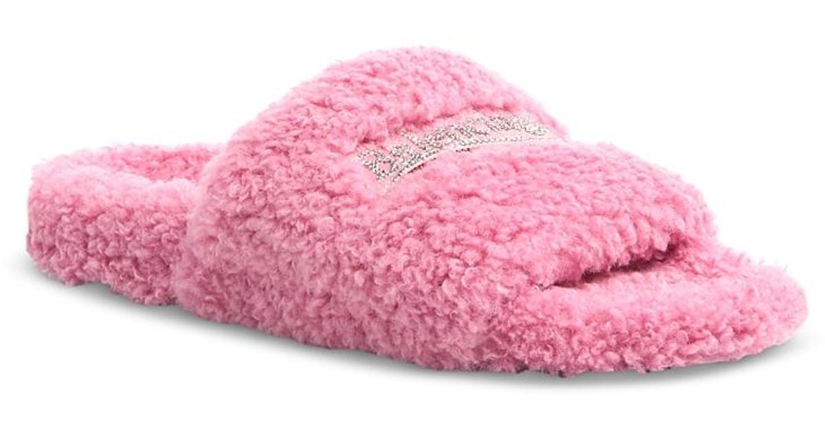 Balenciaga Furry Slide Sandals in Pink | Lyst