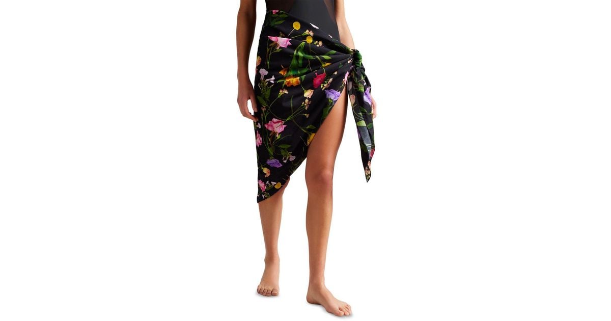 Ted Baker Wendyyy Floral Print Beach Sarong Swim Cover - Up in Black | Lyst