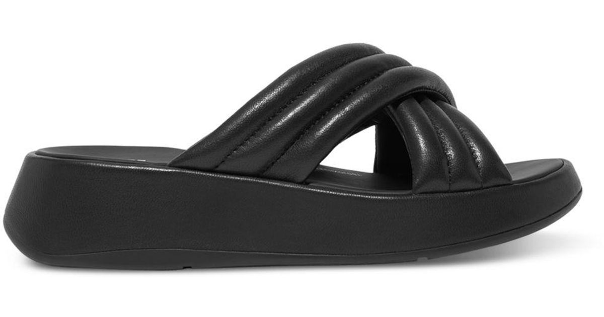 Fitflop F - Mode Padded Leather Strap Slides in Black | Lyst
