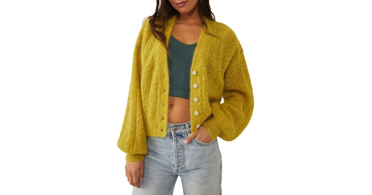 Free People Synthetic Amelia Pointelle Cardigan in Yellow | Lyst