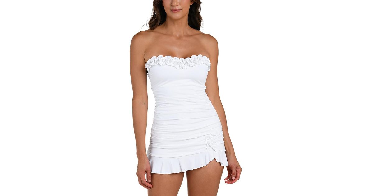 White Ruffle Tankini La Blanca Ig Ruffle Bandeau Tankini Top in White | Lyst