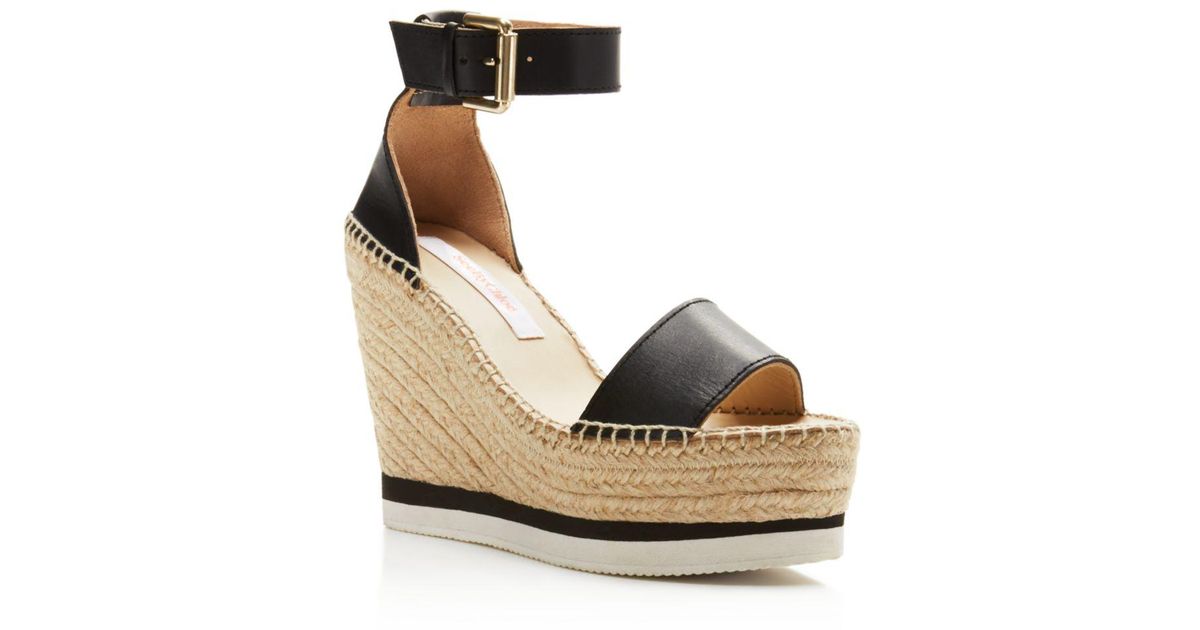 glyn leather & canvas platform espadrille wedge sandals
