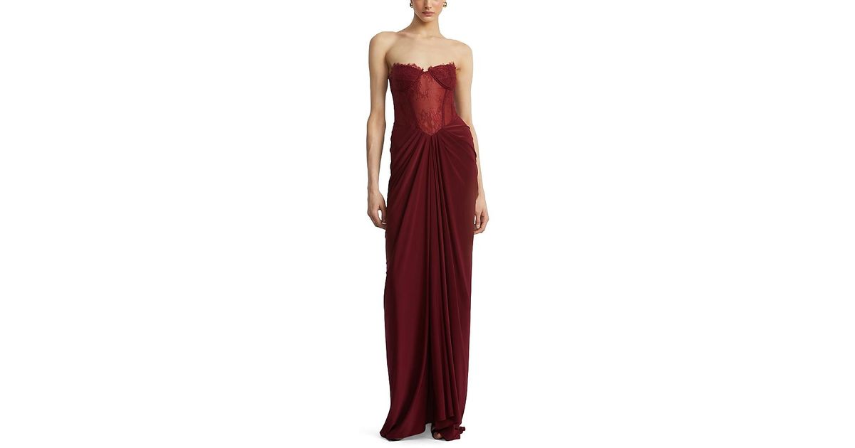 chinese dress ladies Lace & Jersey Gown Cabernet / 2