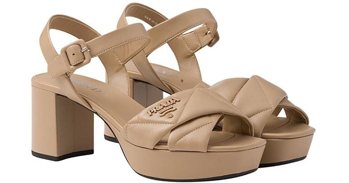 Prada Quilted Nappa Leather Platform Sandals in Natural | Lyst