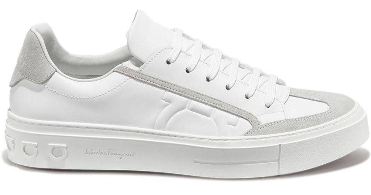 salvatore ferragamo men's borg gancini leather sneakers