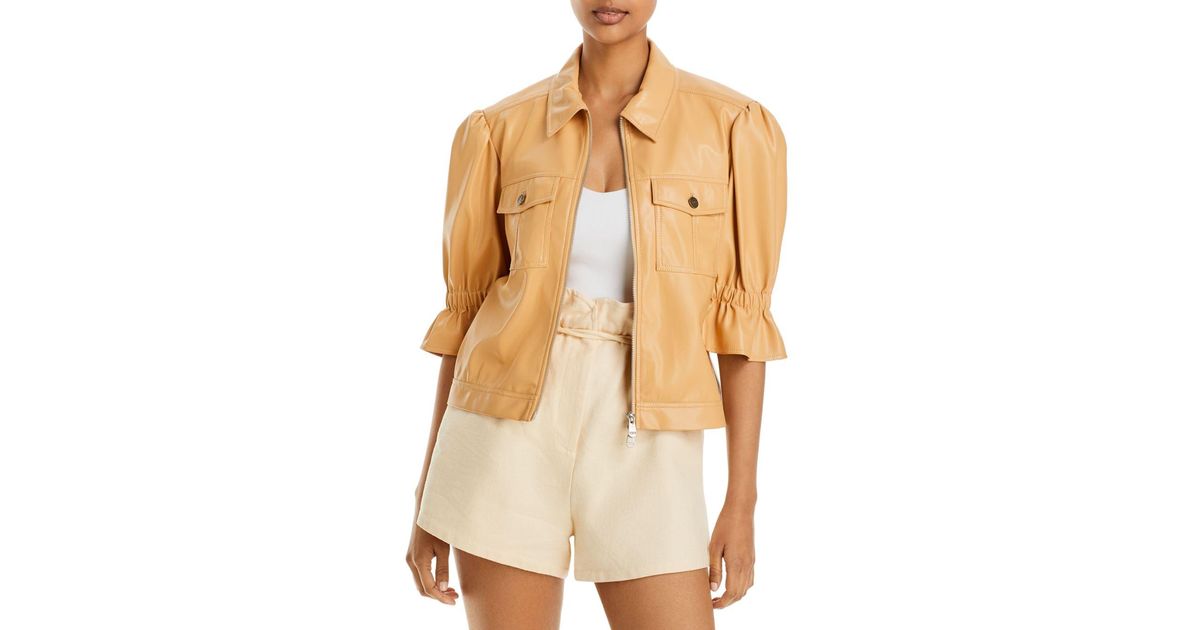 Cinq À Sept Lite Puff Sleeve Faux Leather Jacket in Natural | Lyst