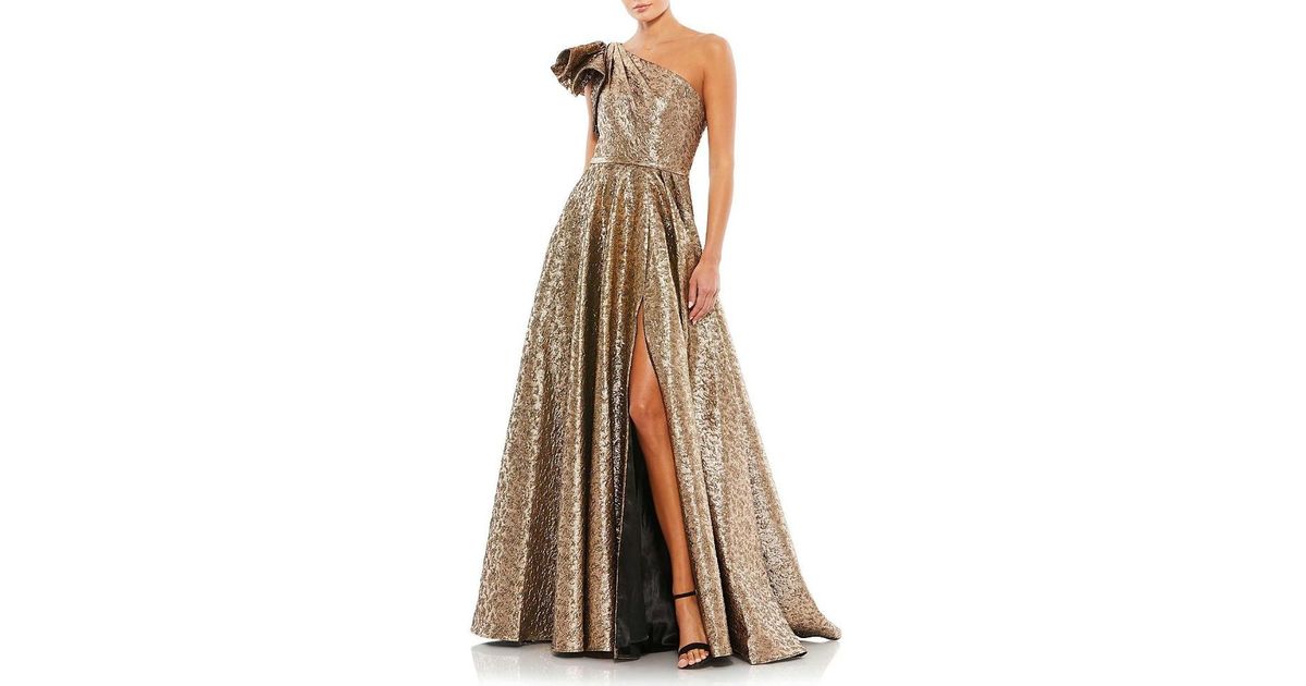 Mac Duggal Style 27625 One Shoulder Metallic Pleated Ball Gown Dress