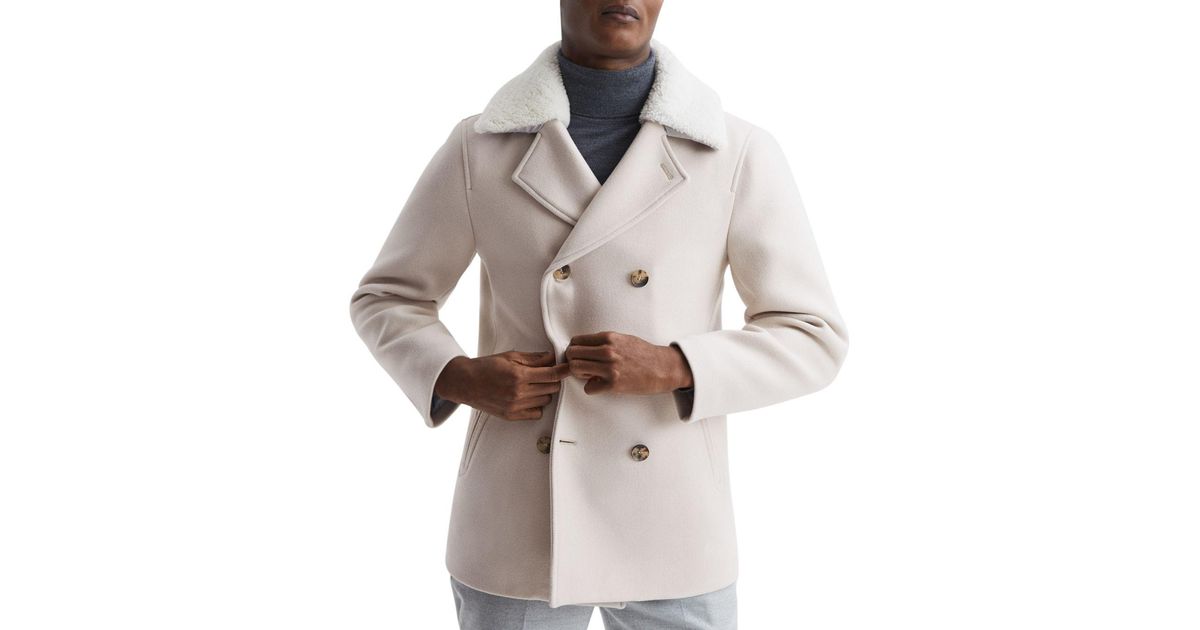 Mens Single Breasted Mid Length Shearling Leather Coat