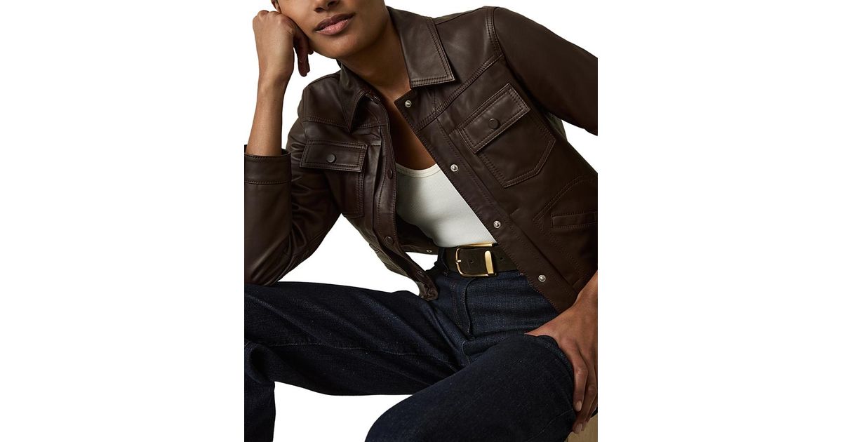 Reiss Ely Leather Trucker Jacket in Black | Lyst