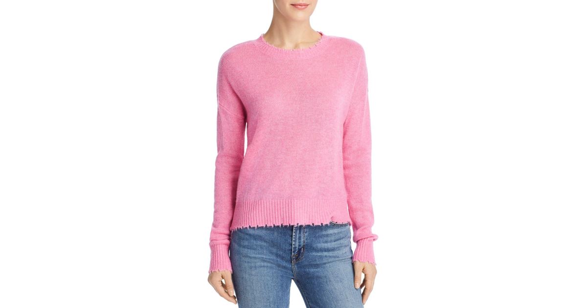 Minnie Rose Distressed Cashmere Crewneck Sweater in Pink ...