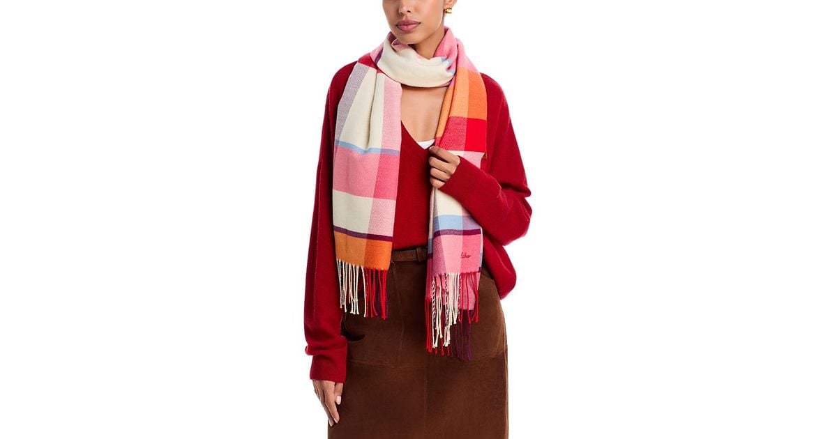 Echo Cubists Plaid Fringe Scarf in Red | Lyst