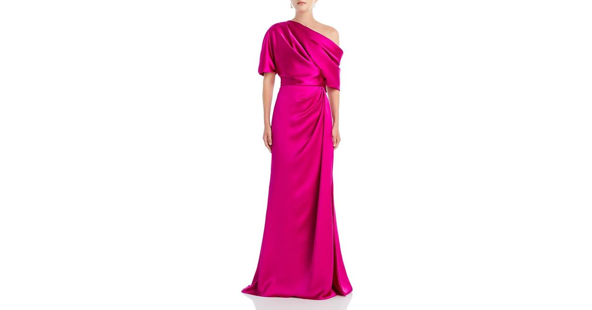 Amsale Draped Satin One Shoulder Dress in Pink | Lyst