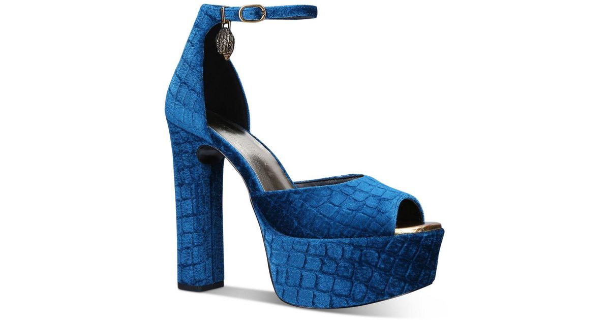 Kurt Geiger Velvet Shoreditch Platform High Heel Sandals in Blue | Lyst
