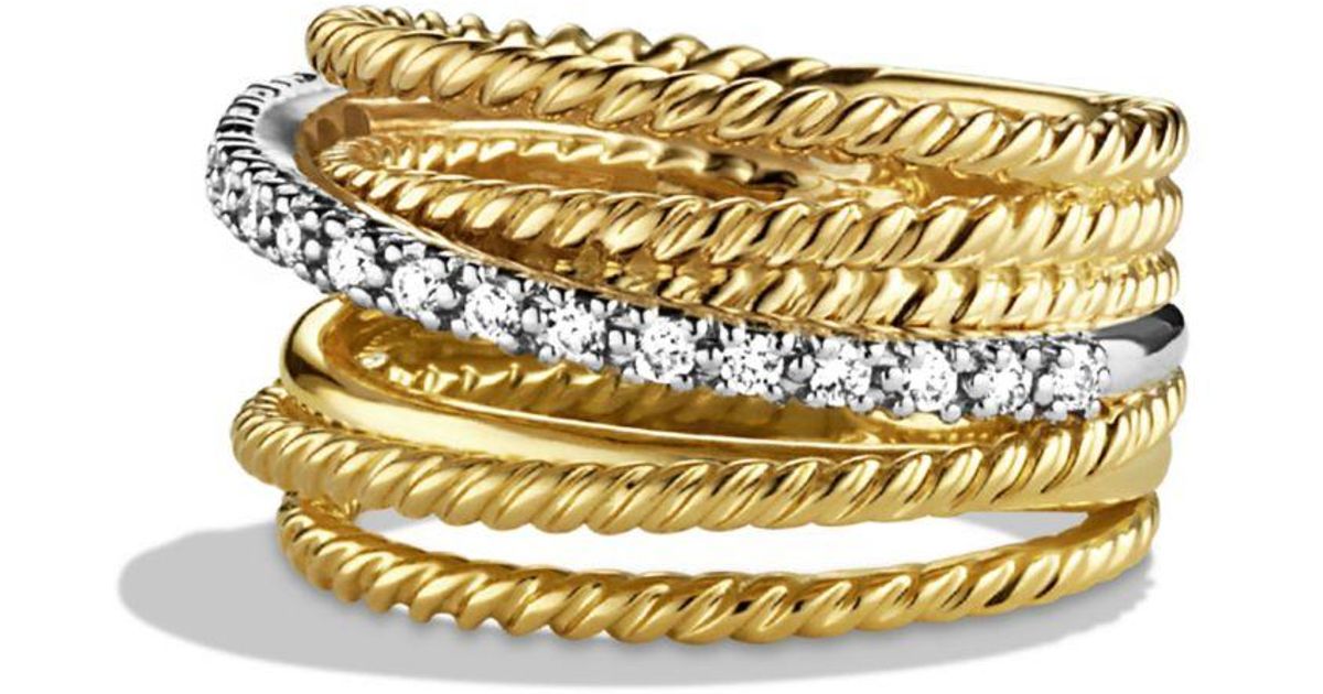 David Yurman Crossover Wide Ring With Diamonds In Gold in White/Gold