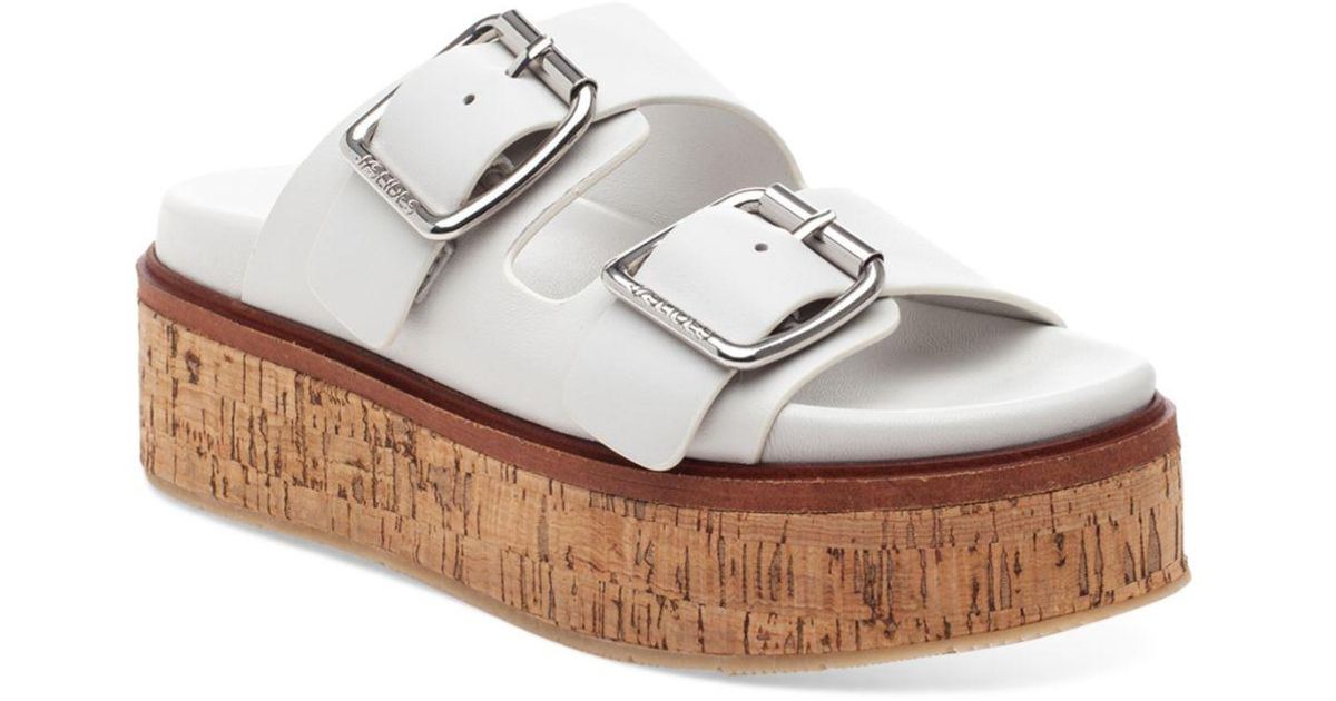 J/Slides Belinda Double Buckle Platform Slide Sandals in White | Lyst