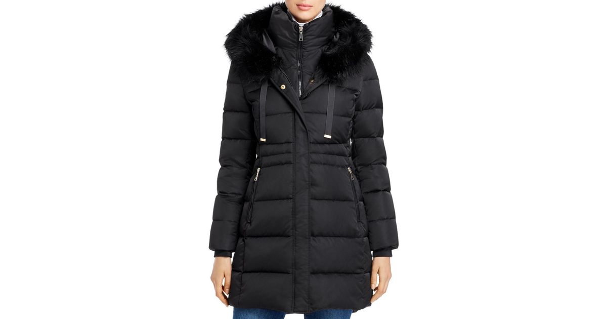 Tahari Stefani Faux Fur Trim Down 
