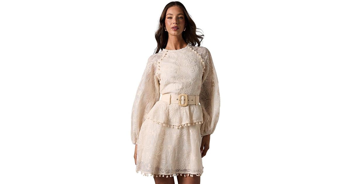 Coast Long Sleeve Tiered Skirt Belted Dress in Natural | Lyst
