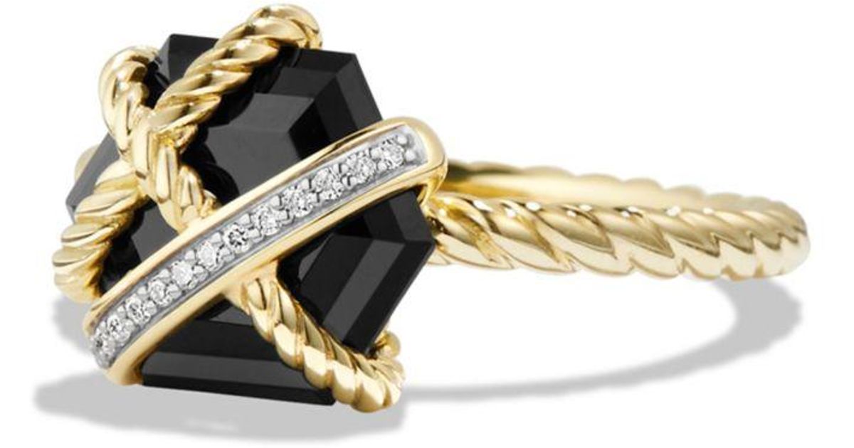 David Yurman Cable Wrap Ring With Black Onyx & Diamonds In 18k Gold Lyst