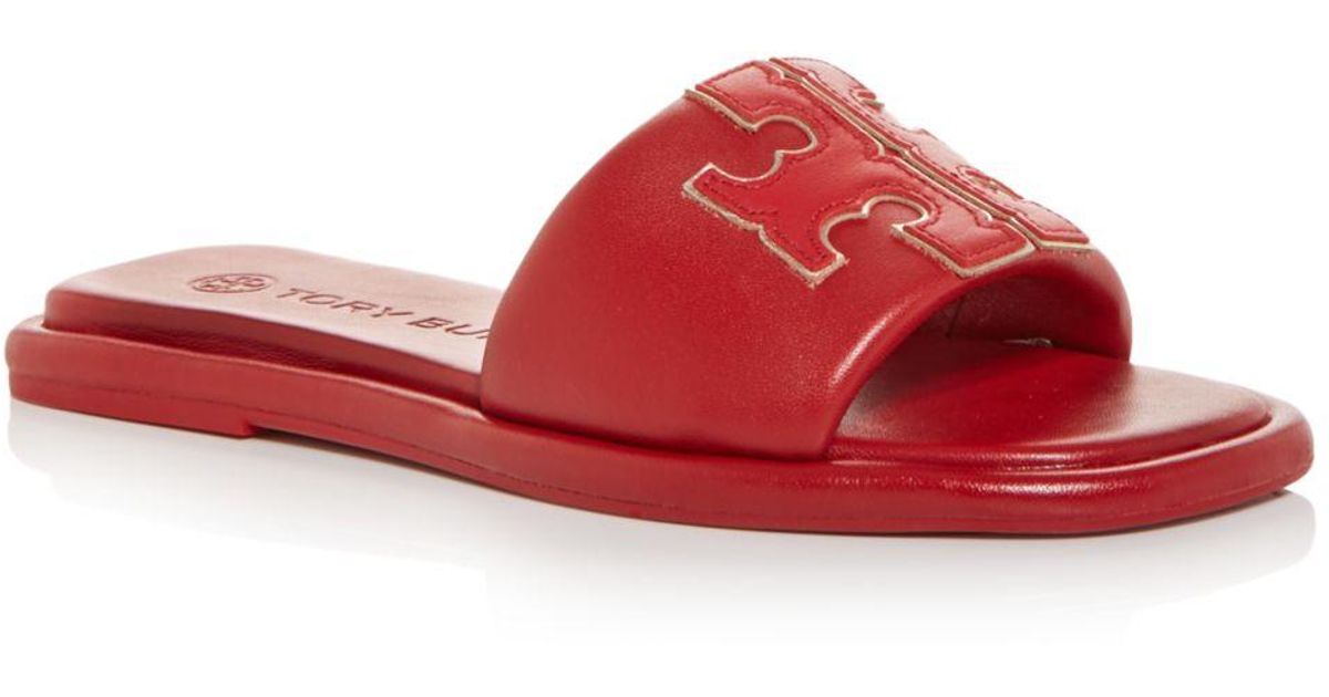 Tory Burch Leather Double T Sport Slide Sandals in Red Lyst