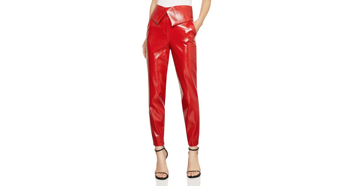 BCBGMAXAZRIA Faux Patent Leather Pants in Red | Lyst