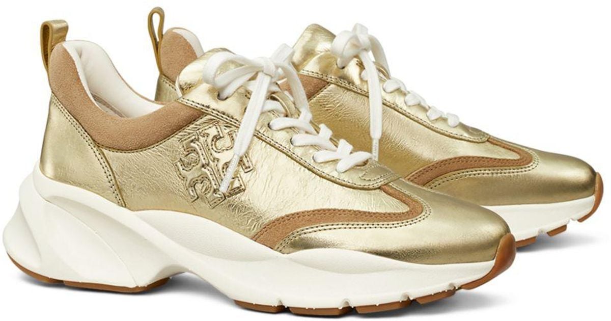 Tory Burch Leather Good Luck Trainer in Gold (Metallic) | Lyst