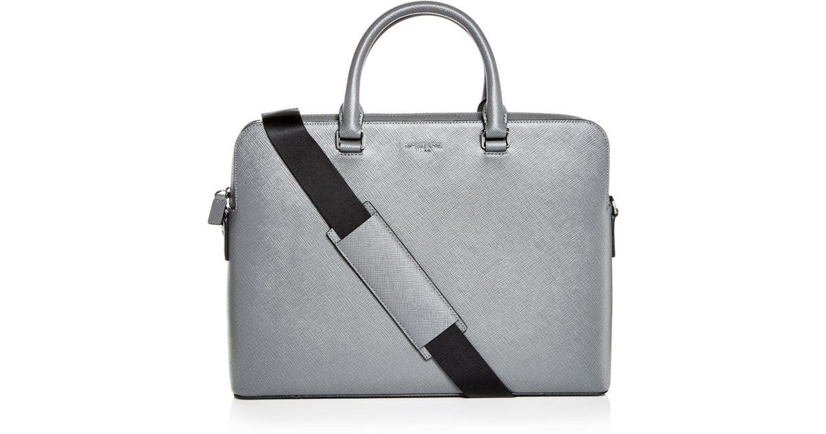 Michael Kors Harrison Crossgrain Leather Briefcase in Gray for Men - Lyst