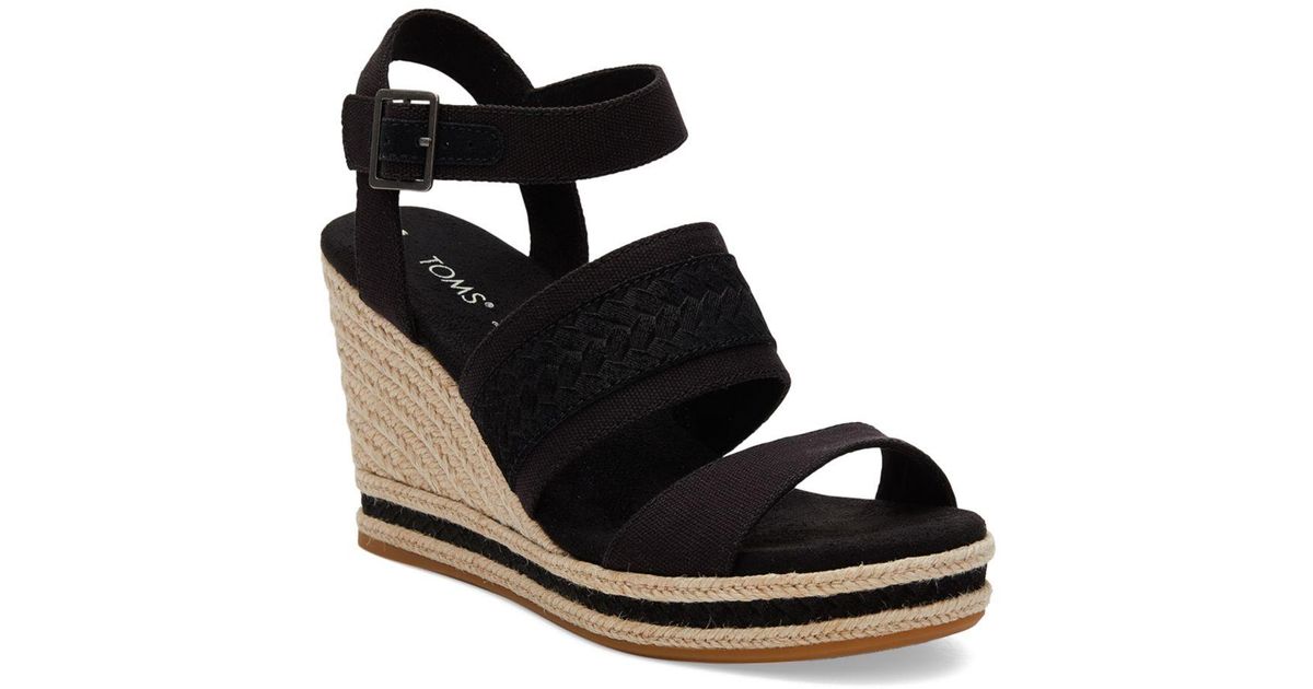 TOMS Madely Strappy Espadrille Wedge Sandals in Black | Lyst