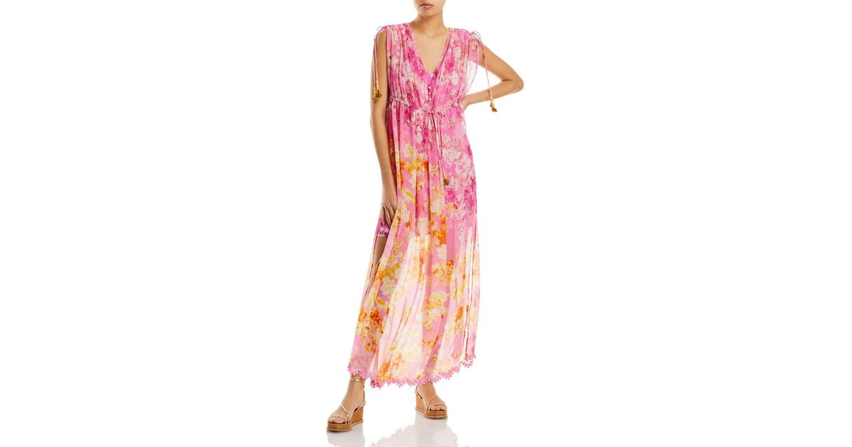 Hemant & Nandita Drawstring Floral Print Maxi Dress in Pink | Lyst
