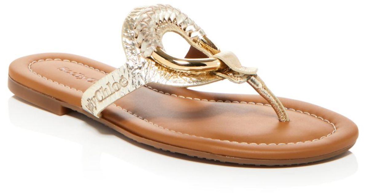 See By ChloÃ© Leather Hana Thong Sandals in Gold (Metallic) - Lyst