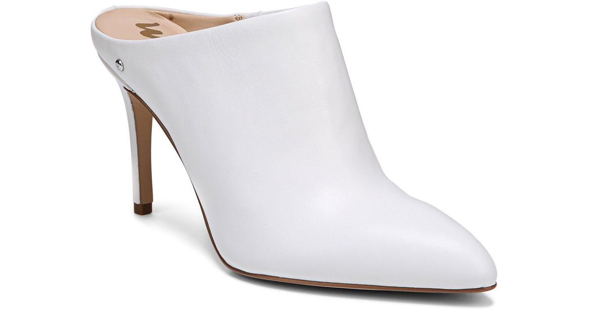 white high heel mules