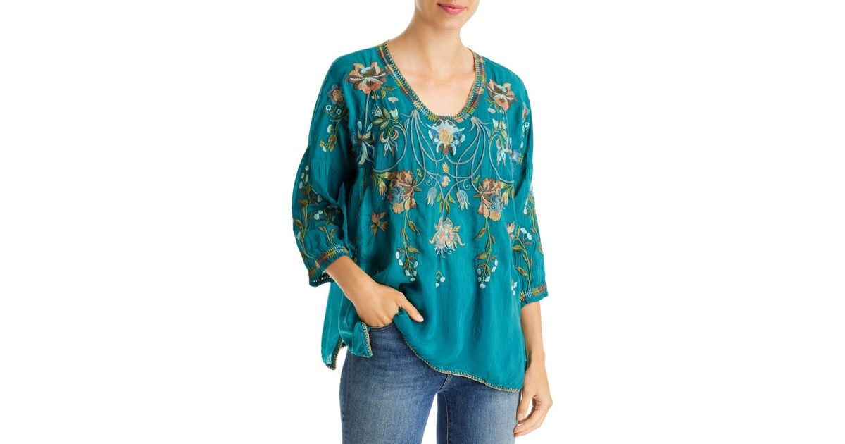 Johnny Was Millicent Embroidered Tunic in Blue | Lyst