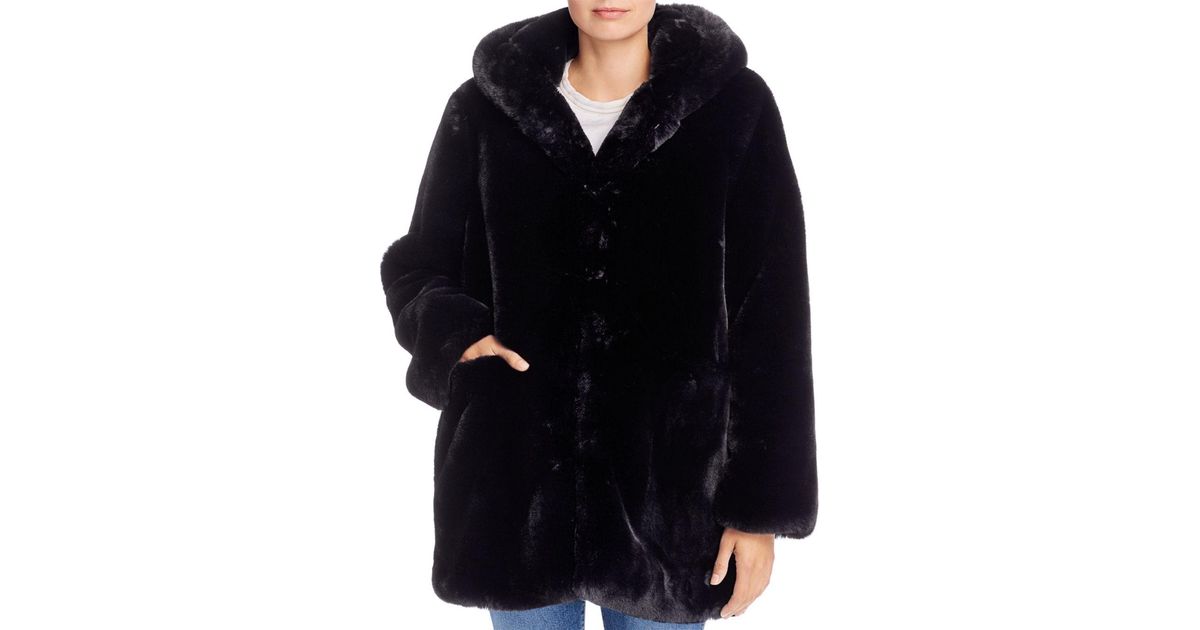 Apparis Synthetic Marie Hooded Faux - Fur Coat in Black - Lyst