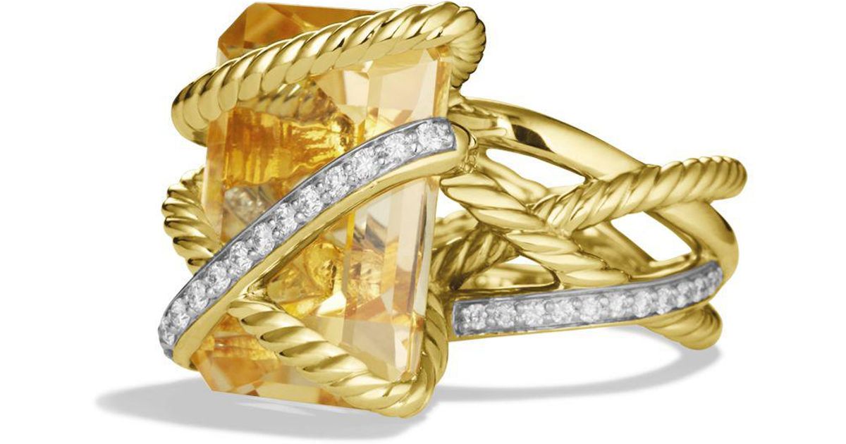 David Yurman Cable Wrap Ring With Champagne Citrine & Diamonds In Gold