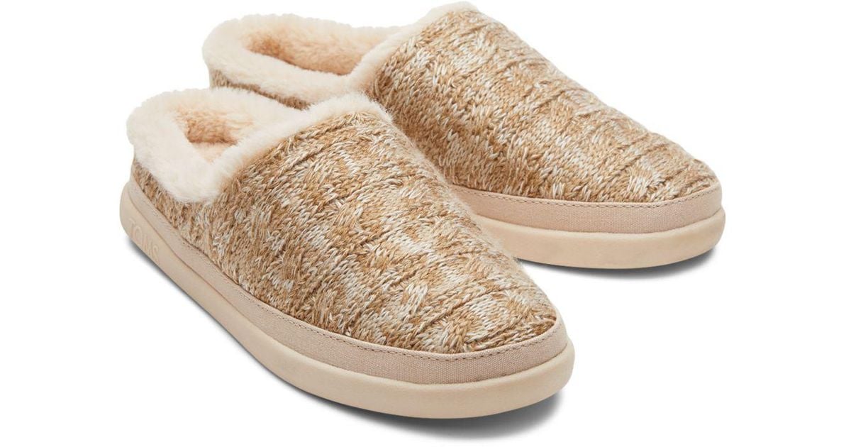 TOMS Sage Cable Knit Faux Shearling Slippers in Natural | Lyst