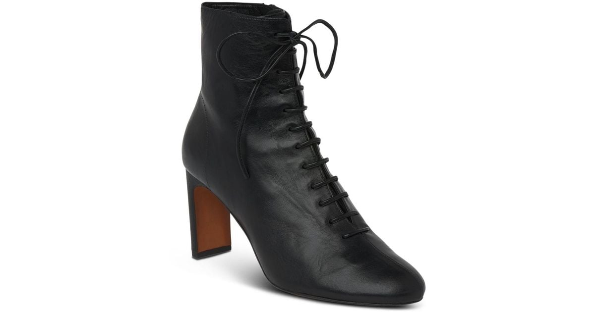 lace up stacked heel booties