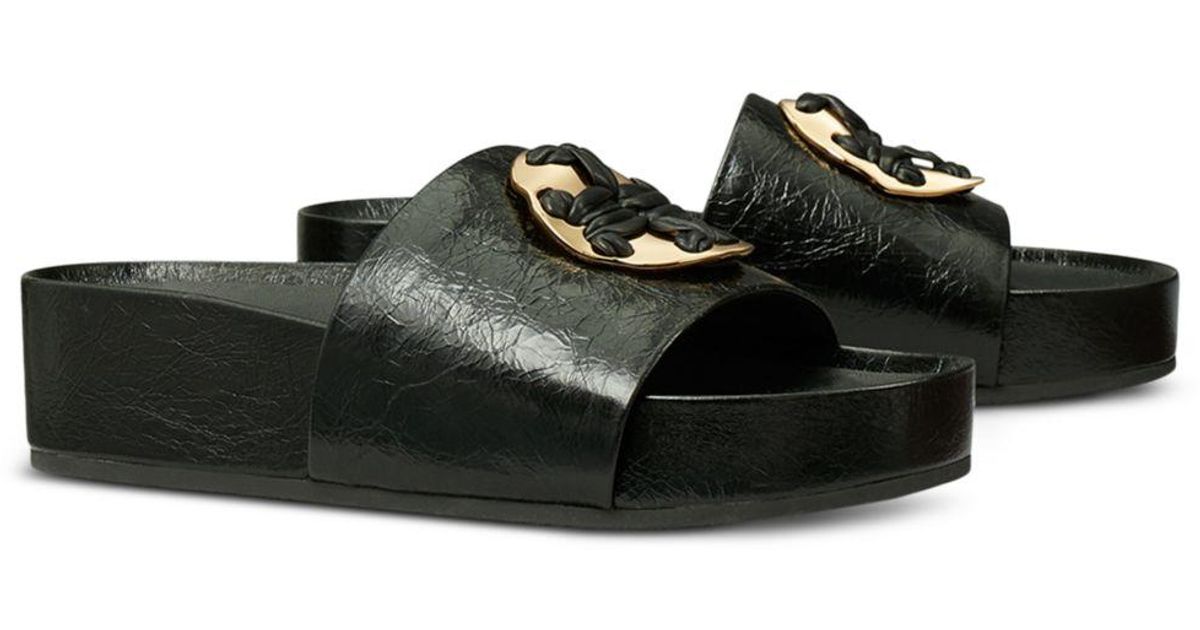 Tory Burch Woven Double T Platform Slide Sandals in Black | Lyst