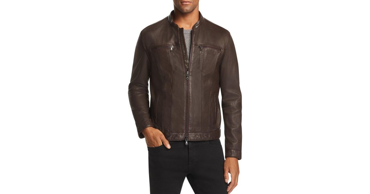 Usa Leather Band Collar Moto Jacket 