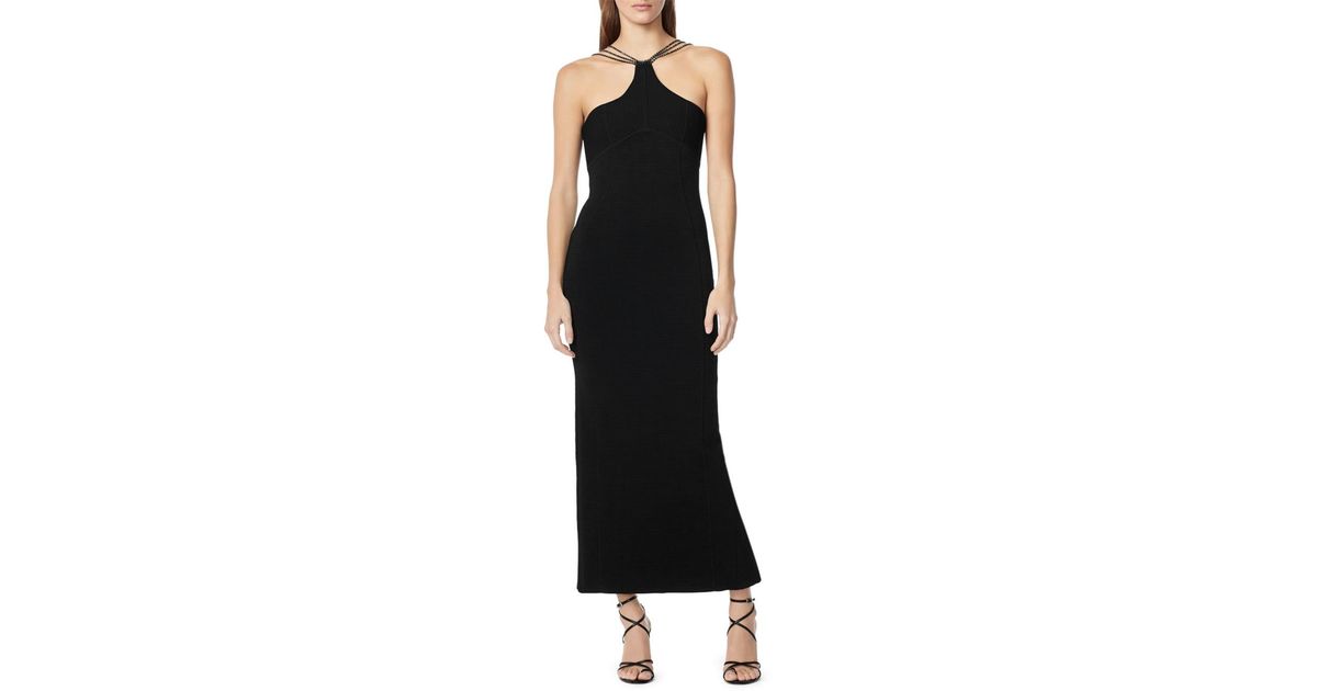 Hervé Léger Synthetic Halter Ottoman Crystal Trim Gown in Black | Lyst ...