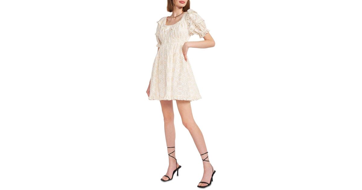 En Saison Cotton Eyelet Mini Dress in White | Lyst