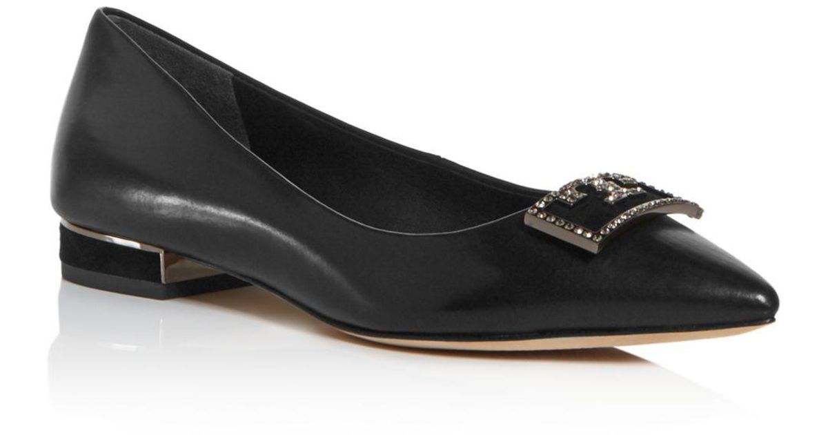 Tory Burch Denim Gigi Embellished Pointed-toe Flats in Black - Lyst