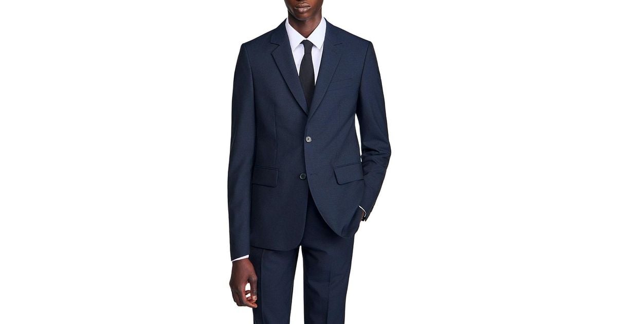Sandro Wool Formal Pique Loose Fit Suit Jacket in Blue for Men | Lyst