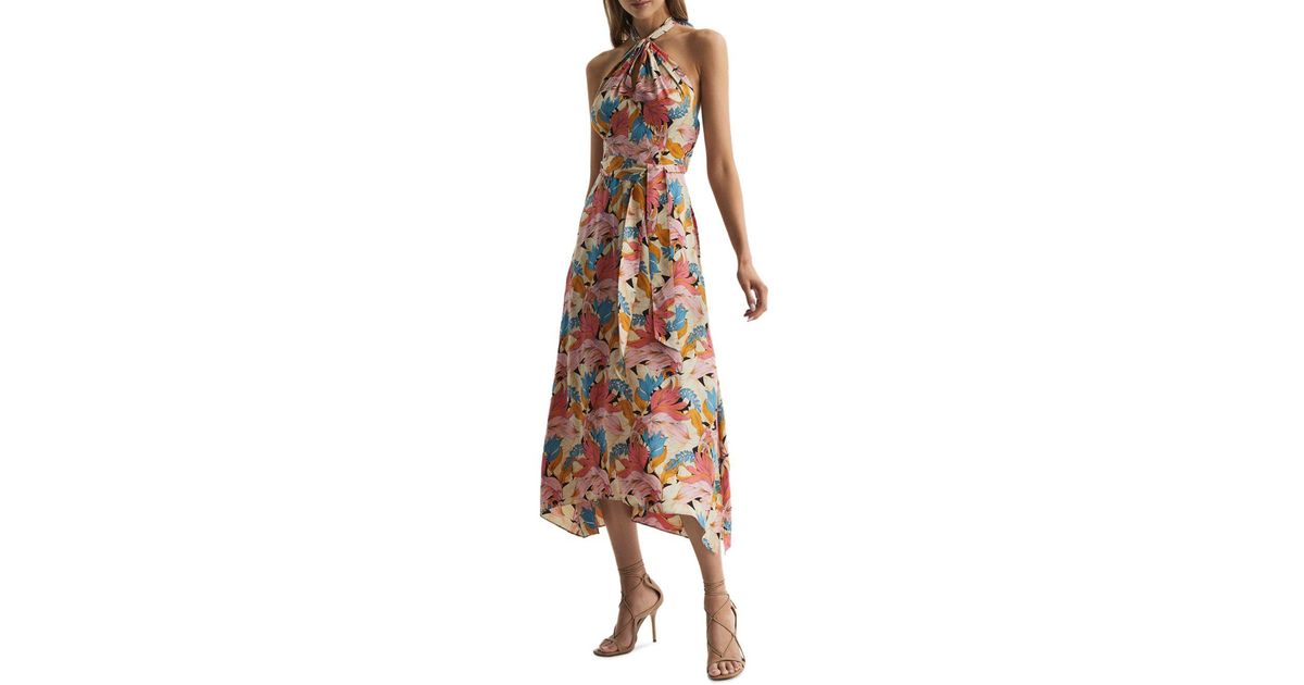 Reiss Electra Bright Floral Print Halter Dress | Lyst