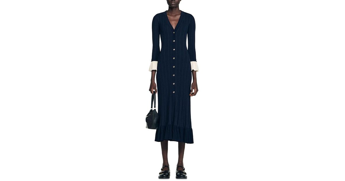 Sandro Two Tone Knit Maxi Dress in Blue | Lyst Sandro Two Tone Knit Maxi Dress in Blue | Lyst