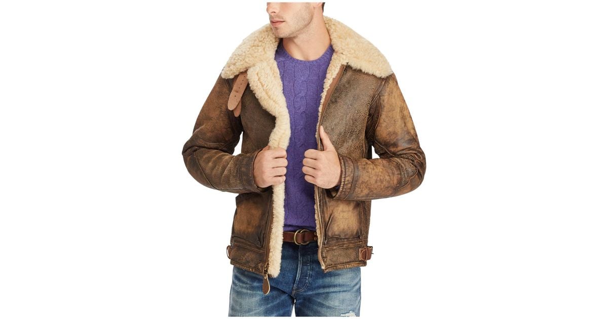 Polo Ralph Lauren Leather Shearling Bomber Jacket in Brown for Men | Lyst