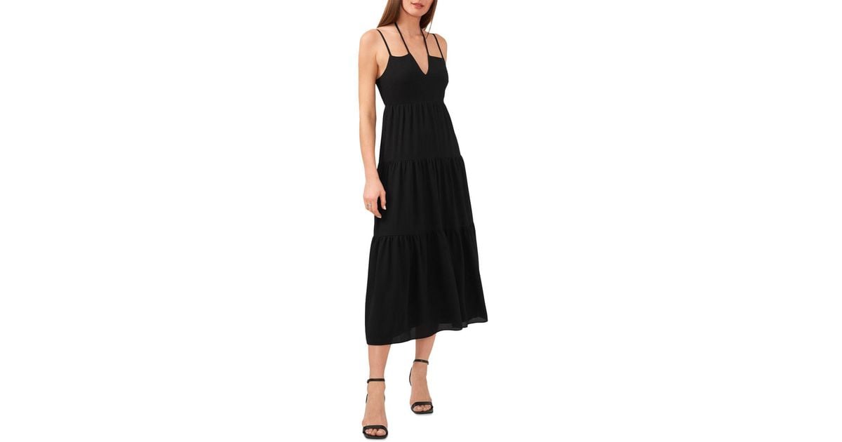 1.STATE Tie Back Tiered Midi Dress in Black | Lyst