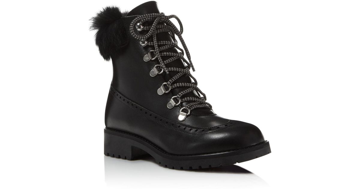 Rabbit Fur Lace Up Booties in Black 