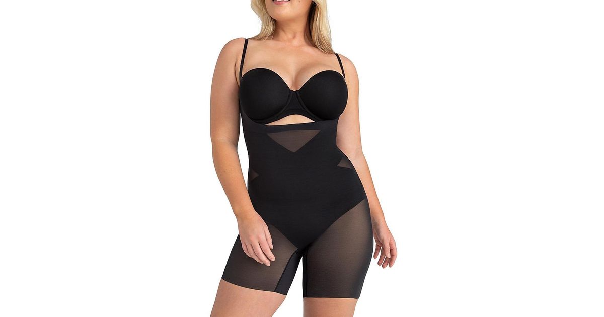 Instant Tummy Tuck! Open Bust Mid-Thigh Bodysuit