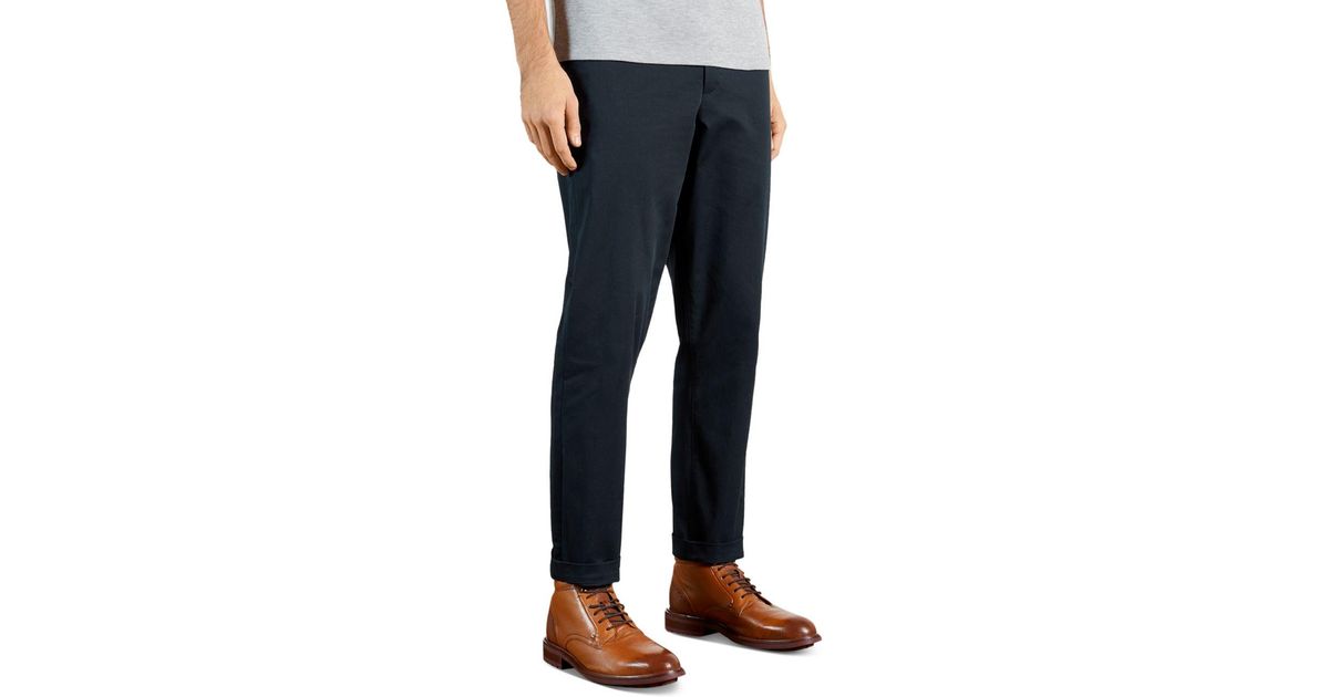 Ted Baker Cotton Elastic Waist Regular Fit Trousers in Navy (Blue) for Men - Lyst