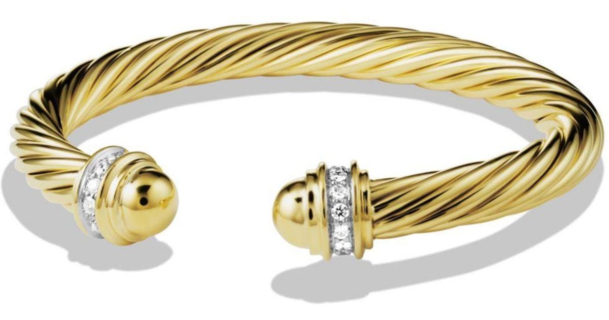 David Yurman Cable Classics Bracelet With Diamonds & Gold in Yellow