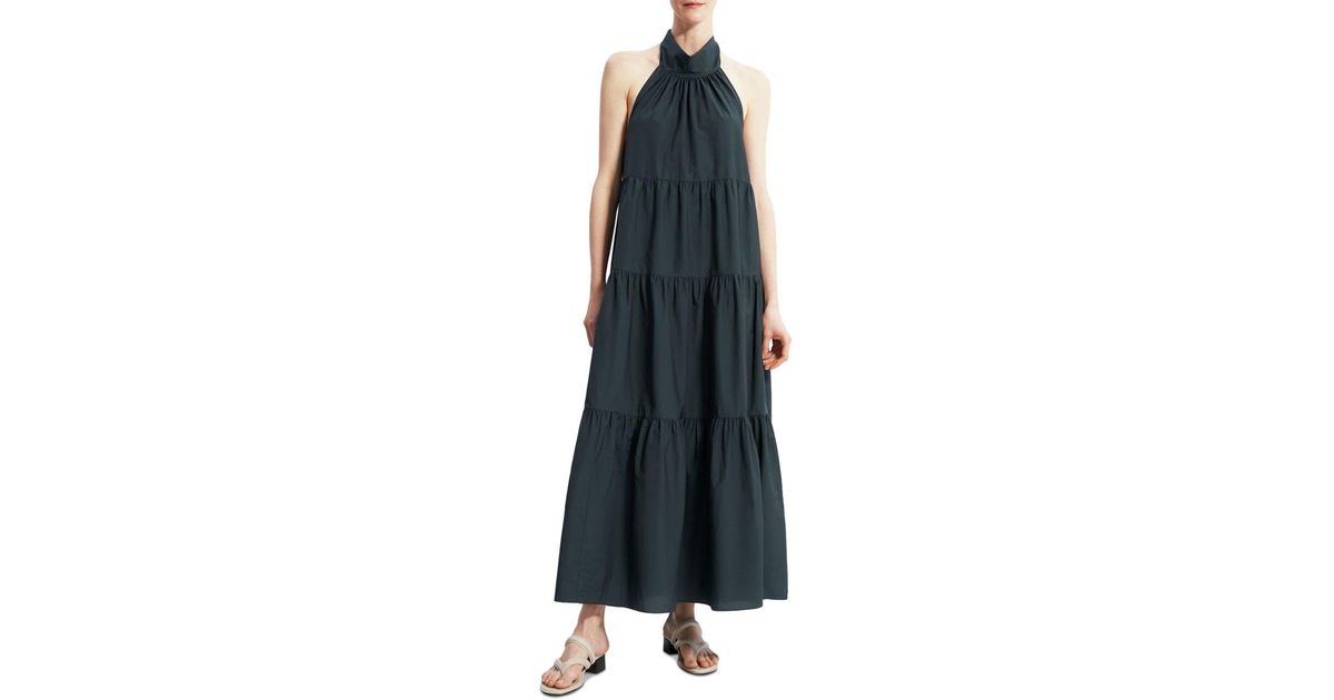 Theory Cotton Halter Tiered Maxi Dress | Lyst